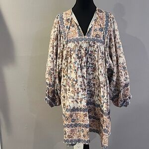 Mille Daisy Dress Size S Blue Floral Bohemian Peasent